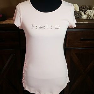 bebe Crystal Logo Short Sleeve Top